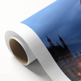 Art Deco poster of Big Ben in muted gray tones on rolled canvas, suitable for nursery wall art or dining room decor.