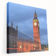 Side view of a large canvas depicting the Big Ben in muted earth tones, ideal for kitchen wall art.