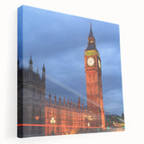 Side view of a large canvas depicting the Big Ben in muted earth tones, ideal for kitchen wall art.