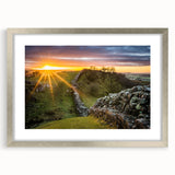 Extra large abstract art print of Cumbria, England scenery in silver frame, featuring textured strokes in earthy tones.
