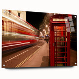 Acrylic print of London skyline in muted gray and blue tones, suitable for bedroom or dining room decor.