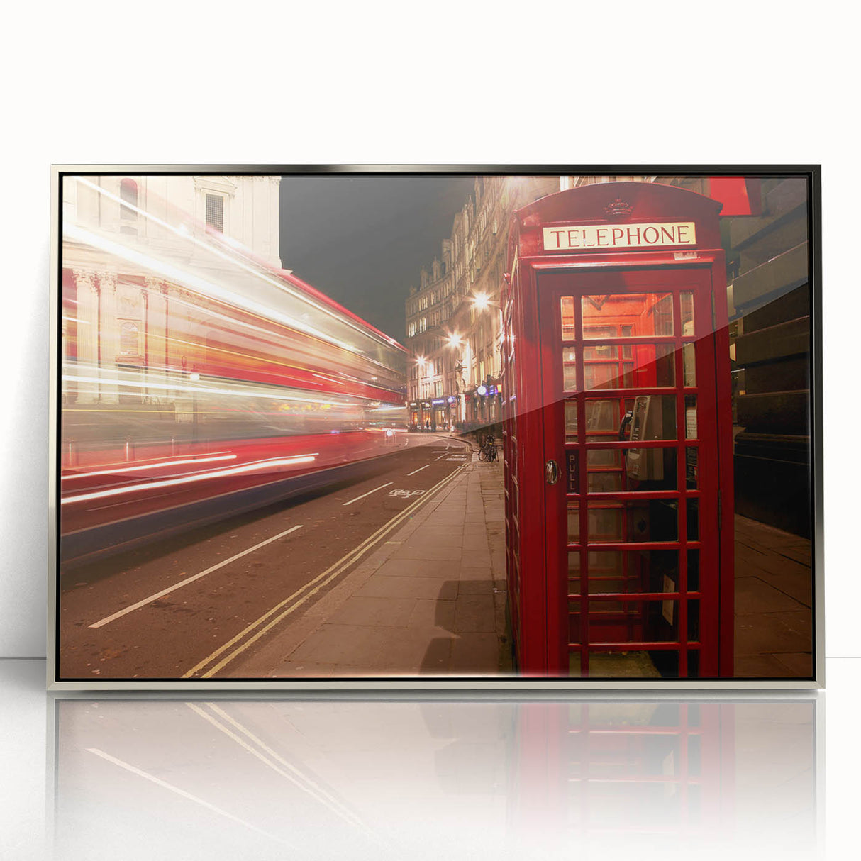 Large art print of London skyline in muted gray and blue tones on framed acrylic, ideal for modern art wall decor.