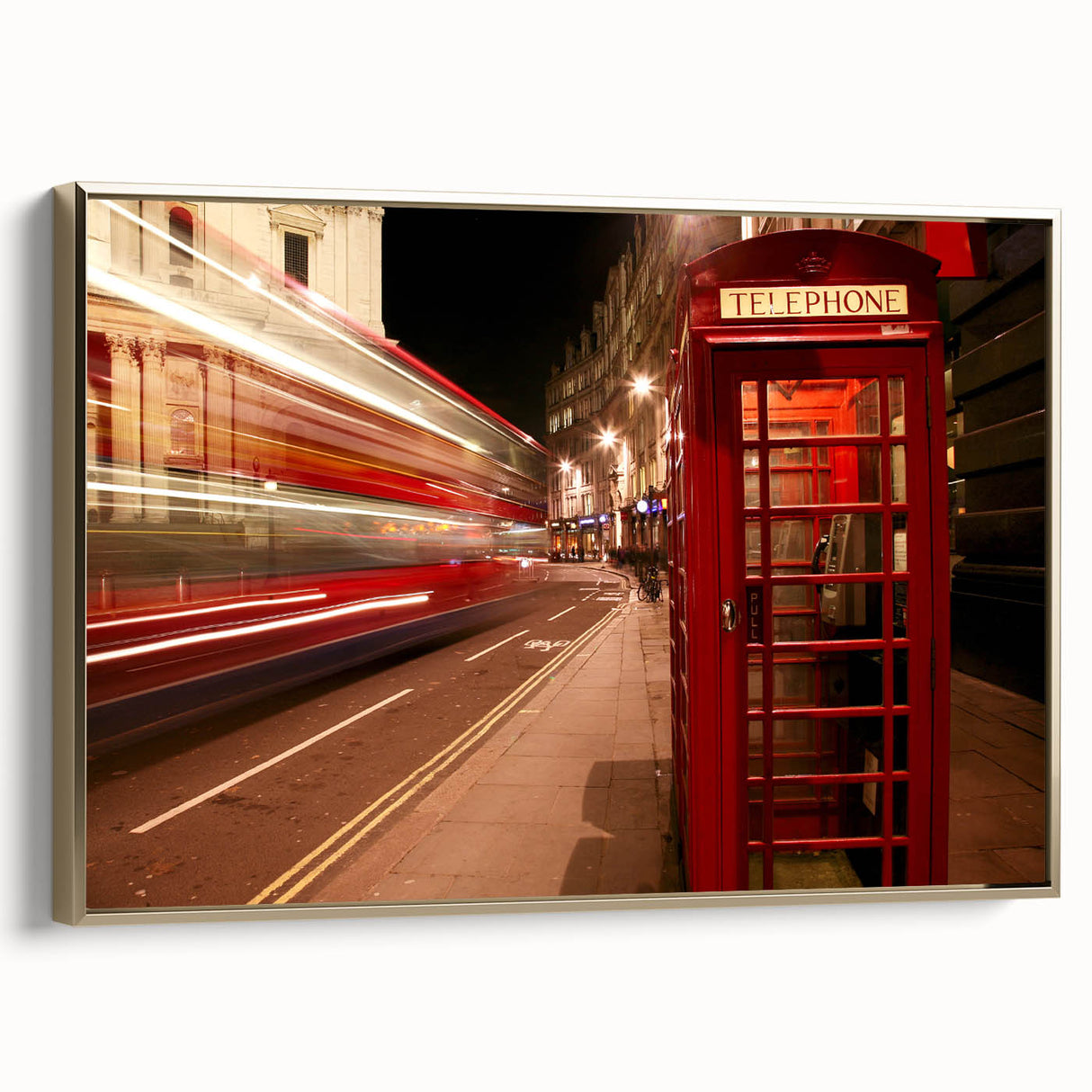 Vintage-style landscape painting of London on a framed canvas, featuring muted gold and black tones.