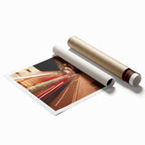 Extra large rolled print of London scenery with floral elements in muted colors, ideal for classy bathroom wall art.