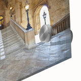 Large abstract depiction of Oxford scenery in muted earth tones on acrylic glass.