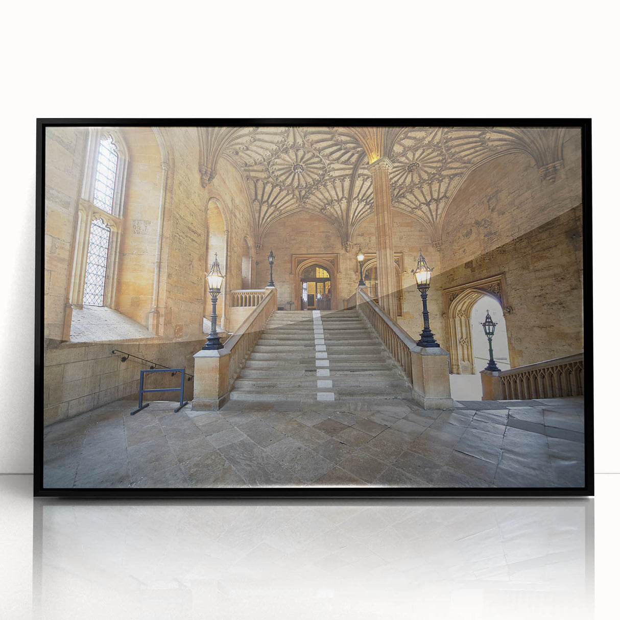 Large abstract wall art depicting the Oxford skyline in muted earth tones on a framed acrylic print.