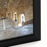 Extra large framed canvas depicting a textured, colorful Oxford, England scenery in black, ideal for living room decor.