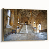 Framed canvas wall art depicting a vintage-style Oxford landscape in muted gold and black tones, ideal for bedroom decor.