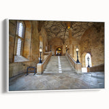 Vintage poster art of Oxford, England, in vibrant colors on a large framed canvas, ideal for living room decor.