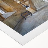 Art deco poster of Oxford scenery in muted earth tones on rolled canvas, suitable for dining room wall art.