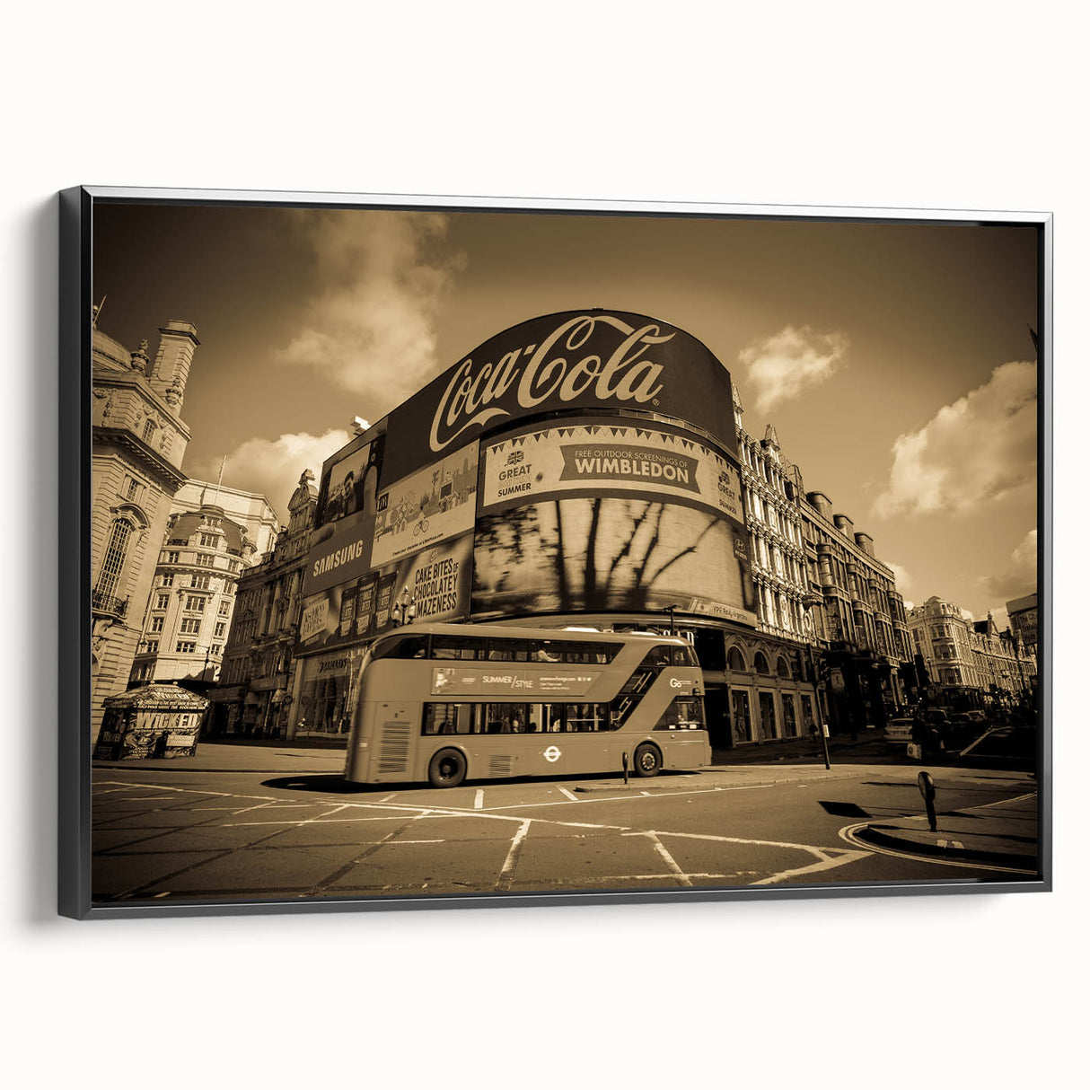 Black and white landscape art painting of Piccadilly, on framed canvas, ideal for bedroom wall decor.