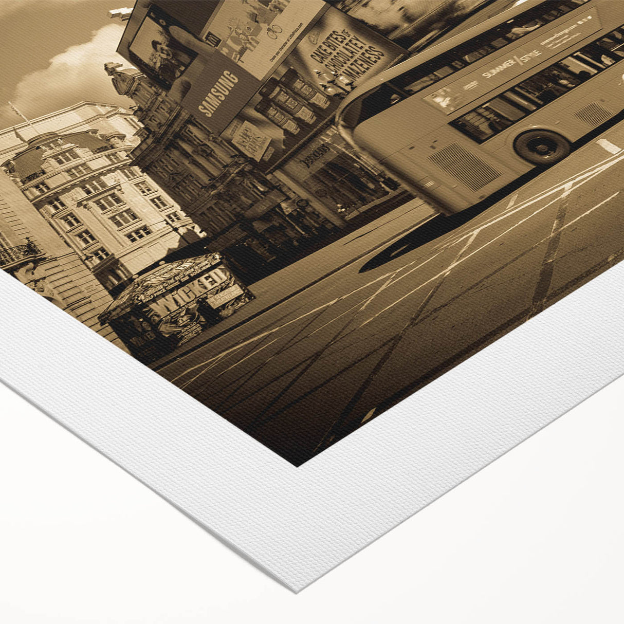 Art deco poster of Piccadilly Circus with vibrant red and blue tones on rolled canvas, ideal for dining room wall art.