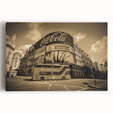 A large, black and white acrylic print depicting the bustling Piccadilly Circus, ideal for kitchen wall art or bedroom decor.