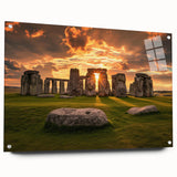 Acrylic print of Stonehenge in muted earth tones, ideal for bedroom or dining room decor.