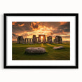 Extra large framed wall art depicting an abstract interpretation of Stonehenge in vibrant, colorful hues.