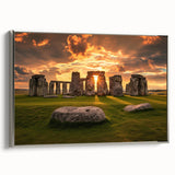 Framed canvas landscape art of Stonehenge in muted earth tones, ideal for adding a vintage touch to any room.