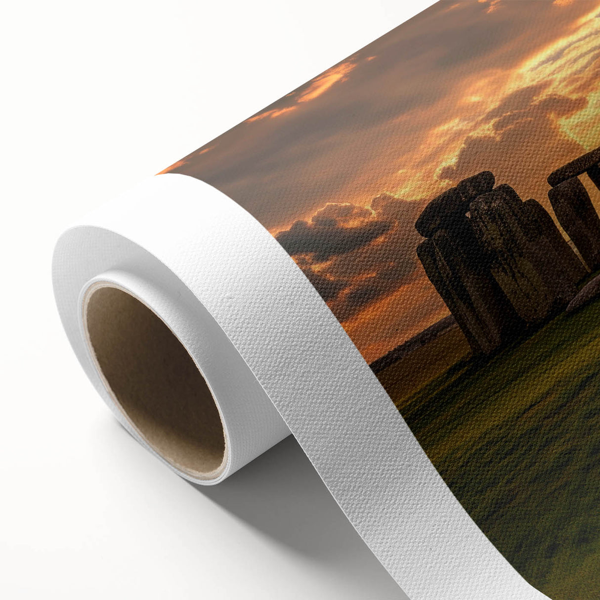Art Deco poster of Stonehenge in muted earth tones on rolled canvas, suitable for nursery wall art or dining room decor.