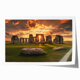 Stonehenge landscape on rolled print, featuring muted earth tones, suitable as art wall for dining room.