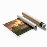 Extra large rolled print of Stonehenge in muted earth tones, suitable as classy bathroom wall art or large living room decor.