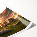 Extra large wall art of Stonehenge in muted earth tones on rolled print, suitable for large living room decor.