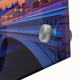 Large abstract wall art of the Thames River in muted blue and gray tones on acrylic glass, suitable for dining room ambiance.