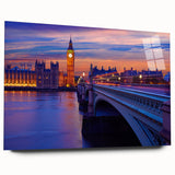 Large abstract wall art depicting the Thames River in muted blues and grays on acrylic glass.