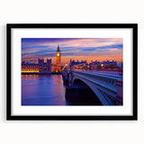 Colorful abstract art print of the Thames River, in a black frame with mat, ideal for living room decor.