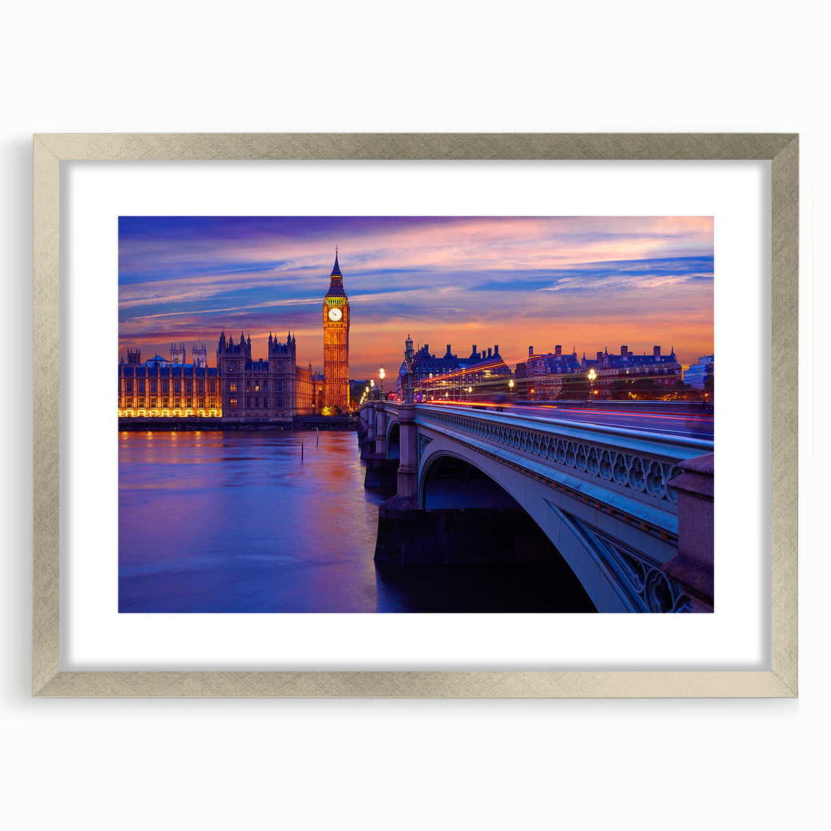Extra large wall art featuring an abstract depiction of the Thames River in muted gray and blue tones.
