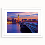 Textured art print of the Thames River scene in muted earth tones, framed with a white mat, ideal for bedroom art.