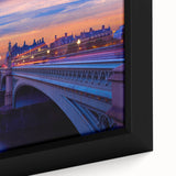 Black wall art of the Thames River with colorful, textured brushstrokes on a framed canvas.