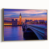 Framed canvas depicting vintage-style Thames River landscape in black and gold tones, ideal for bedroom wall art.