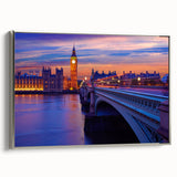Framed canvas landscape art painting of the Thames River, featuring vintage-style black and colorful art.
