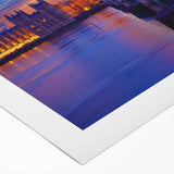 Art Deco poster of the Thames River in England, featuring muted blues and grays on rolled canvas.