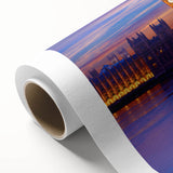 Art deco poster of Thames River with muted blues and grays on rolled canvas, ideal for dining room wall art.