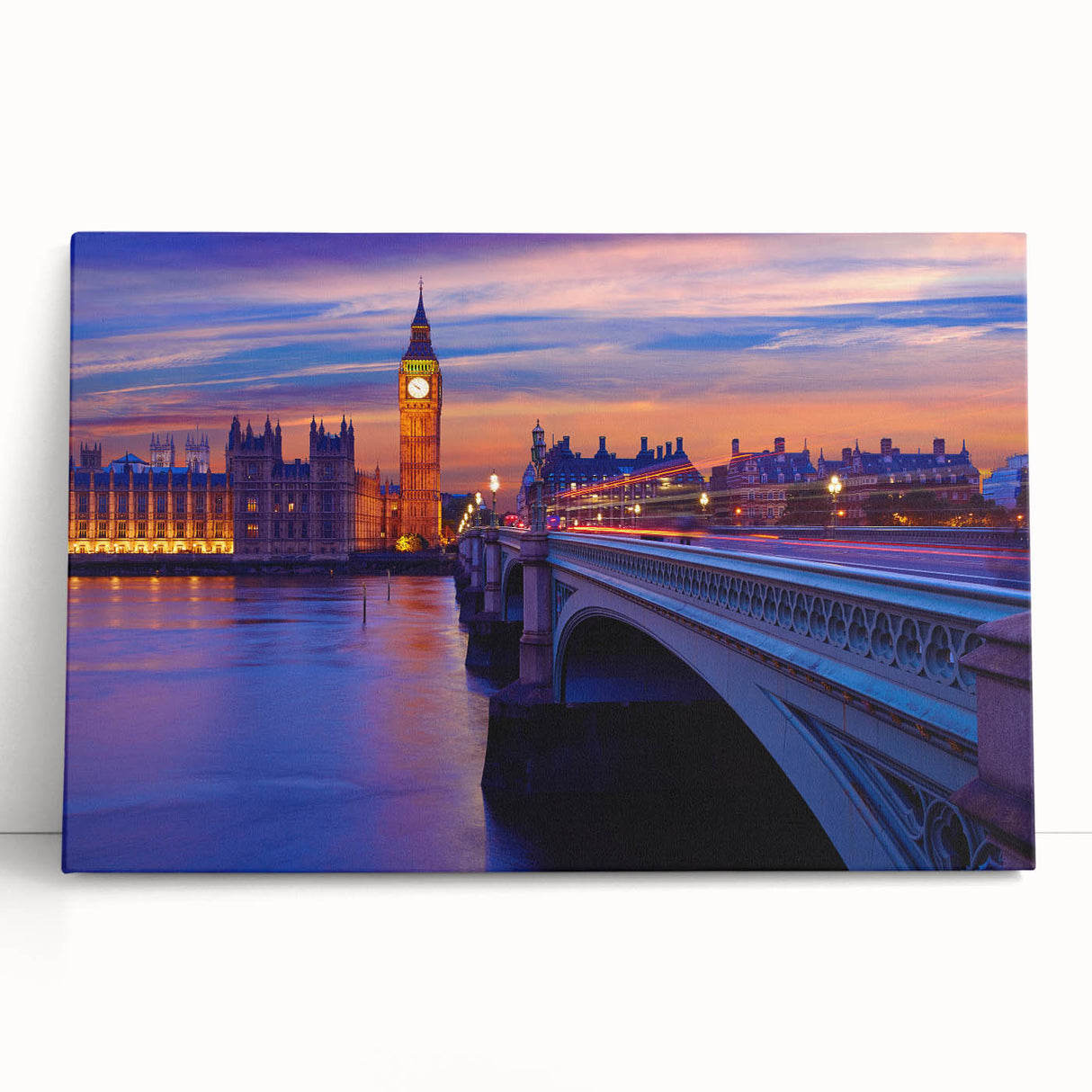 Black and white stretched canvas of the Thames River in England, ideal for kitchen wall art.