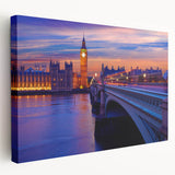 Panoramic view of the Thames River in muted blue and gray tones, printed on large stretched canvas.