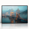Large abstract wall art of Tower Bridge in muted gray and blue tones on framed acrylic.