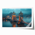 Rolled print of Tower Bridge with muted gray and blue tones, ideal for art wall dining room.