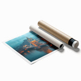 Extra large rolled print of Tower Bridge with muted blue and gray tones, ideal for classy bathroom wall art.
