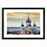 Abstract art print of a European scenery in vibrant colors on a textured, extra large canvas, ideal for living room decor.