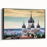 Black and white landscape art painting of a European scenery on framed canvas, ideal for bedroom wall decor.