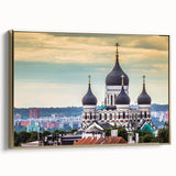 Framed canvas of a vintage-style Estonian landscape with muted gold and black tones, ideal for bedroom wall art.