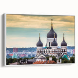 Vintage poster art of a European Estonian scenery on a framed canvas, featuring colorful art in extra large size.