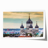 Rolled canvas print of a serene floral scene in soft blue and green tones, ideal for dining room or bathroom wall art.