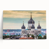 Large black and white photo of a European cityscape on stretched canvas, ideal for kitchen wall art.