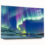 Large abstract wall art depicting a serene Finnish landscape in muted blues and greens on acrylic glass.