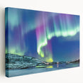 Large canvas print of a serene Finnish landscape in muted green and blue tones, ideal for kitchen wall art.