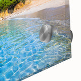 Large abstract depiction of Corsican landscape in muted earth tones on acrylic glass, suitable for dining room art.