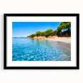 Abstract art print of a colorful Corsican landscape in textured style on extra large framed canvas.