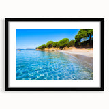 Abstract art print of a colorful Corsican landscape in textured style on extra large framed canvas.